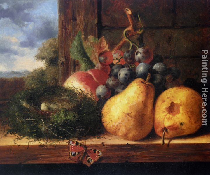 Still life with a birds nest and fruit painting - Edward Ladell Still life with a birds nest and fruit art painting